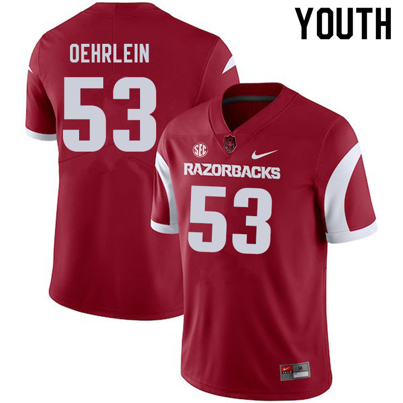 Youth #53 John Oehrlein Arkansas Razorbacks College Football Jerseys Sale-Cardinal